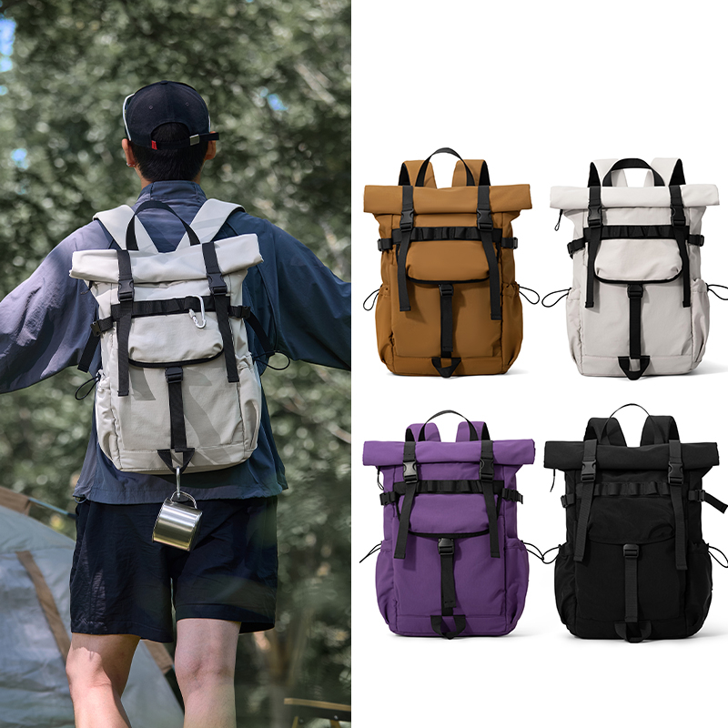 Hiking Backpack Waterproof - 新しいメンズロールマウス拡張可能なトラベルバックパック、ラップトップバックパック、アウトドア防水キャンプハイキングバックパック、スクールバッグ