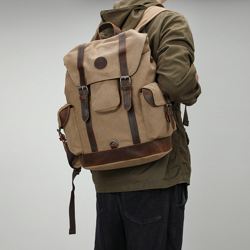 Canvas Backpack Casual - レトロメンズアウトドアサイクリングキャンバスバッグハイキングバックパックワークウェアアドベンチャーバックパック大容量ラップトップバッグ