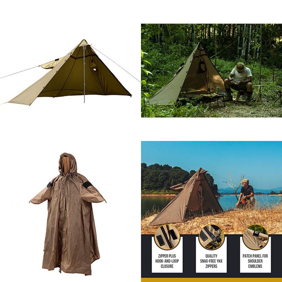 Rain Cover Backpack - TENTSFORMER フード付きポンチョ 4-in-1 レインコート、バックパック用レインカバー、ハーフティピーテント、タープシェルター