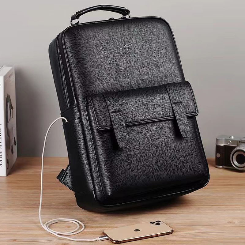 Laptop Backpack 15.6 - USBインターフェース付きメンズ高級レザーバックパック、多機能15.6インチラップトップバックパック、ハンドバッグ、ビジネス旅行用
