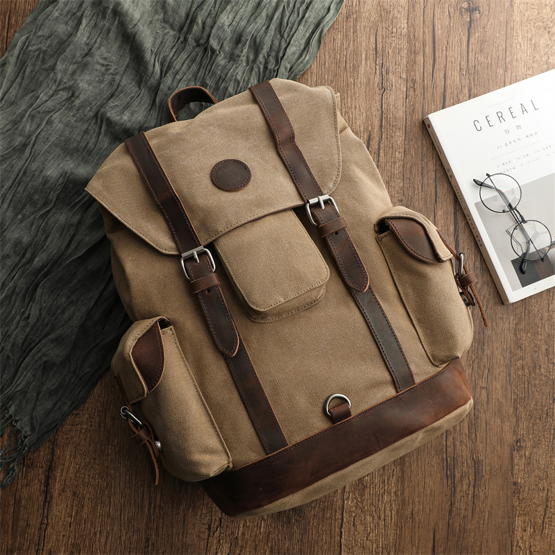 レトロメンズアウトドアサイクリングキャンバスバッグハイキング - Canvas Backpack Casual のレビューと価格