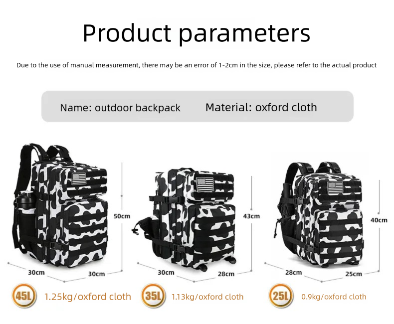 45L/35L/25L タクティカルバックパック モール ア - Hiking Backpack Waterproof のレビューと価格